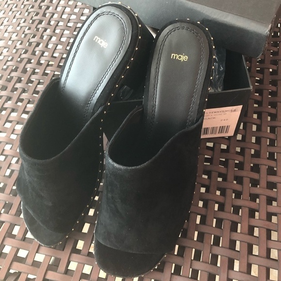 Maje Black Wave Suede  Studded Mules Size 40 - Picture 3 of 15